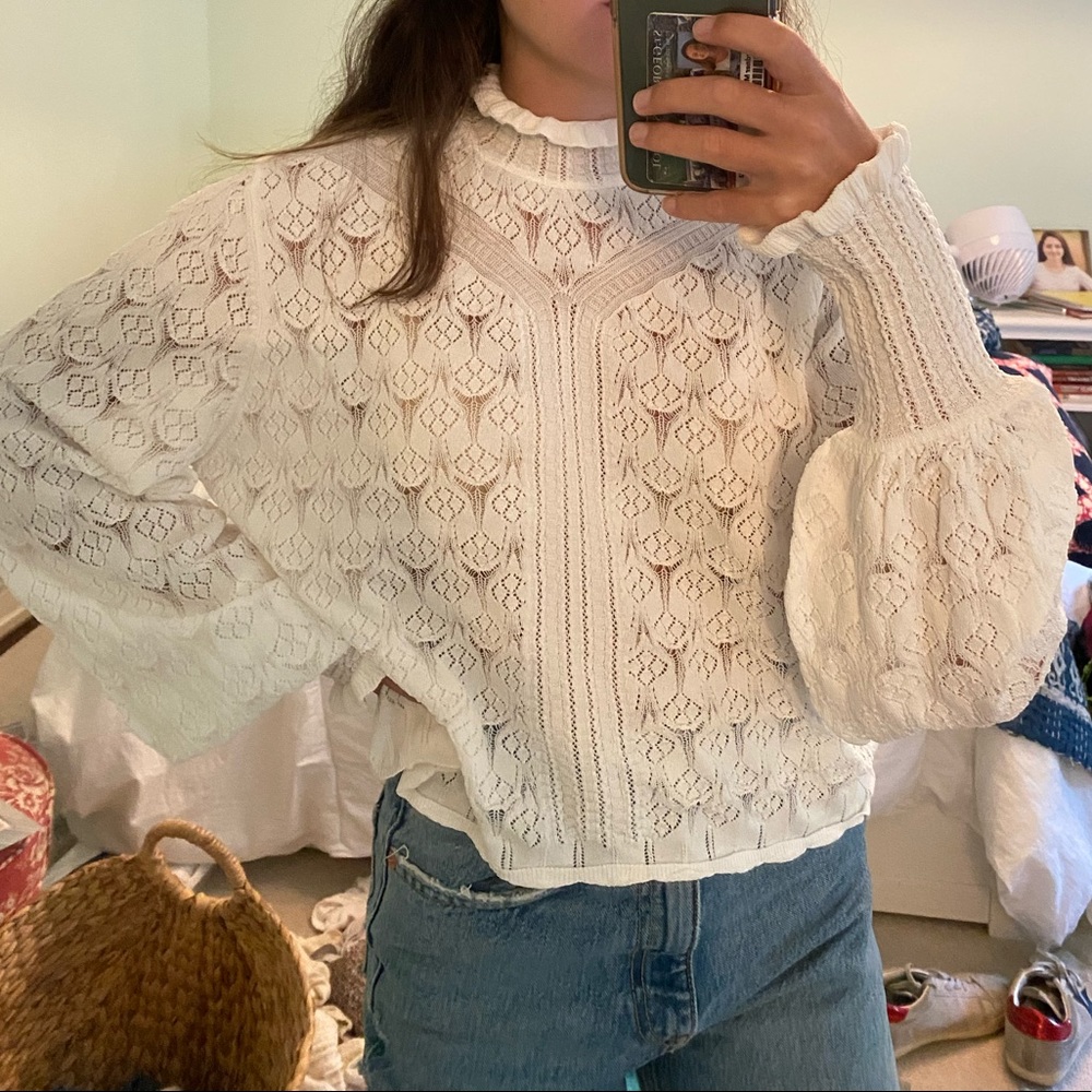 Zara white croquet blouse/sweater